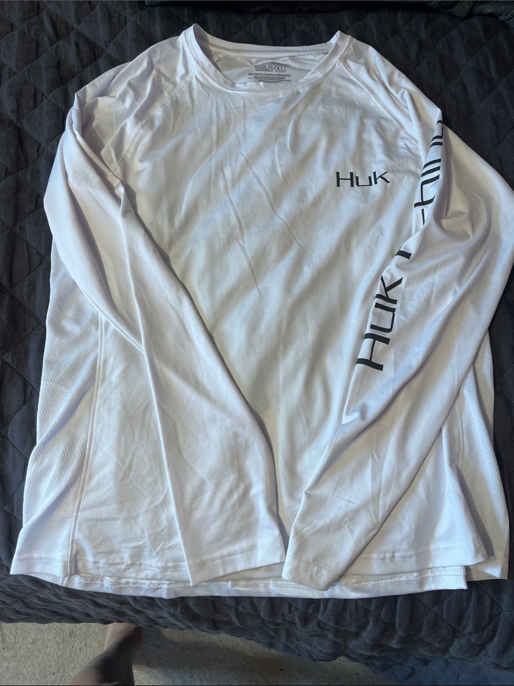 Huk White Long Sleeve Performance Tee with Black Logos